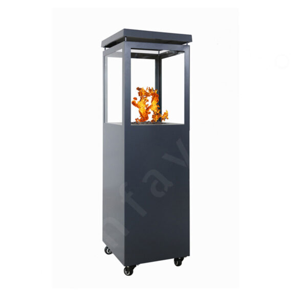 Free Standing Gas Outdoor Fireplace – Black Rectangle Gas Fire Pit with 4-Side Glass Panels for Gardens & Commercial Spaces