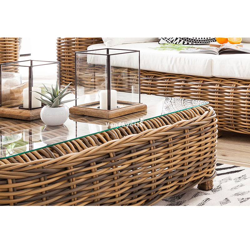 Round rattan weaving detail on the Clark patio armchair