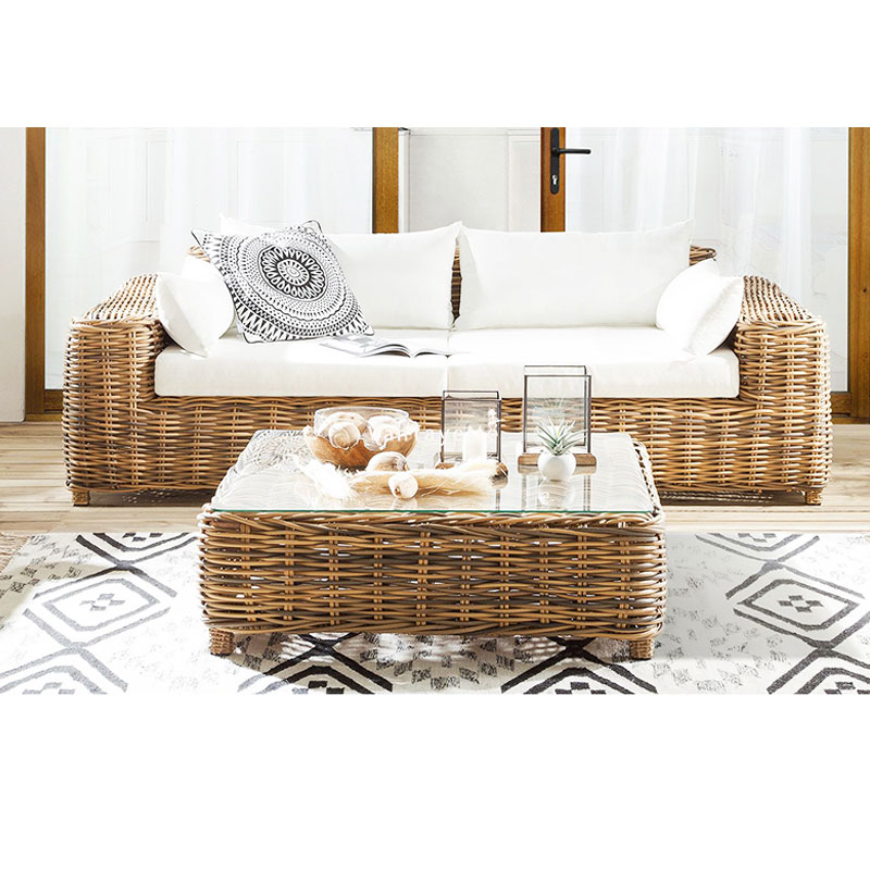 Clark 4pc rattan garden furniture set arranged in a modern outdoor lounge