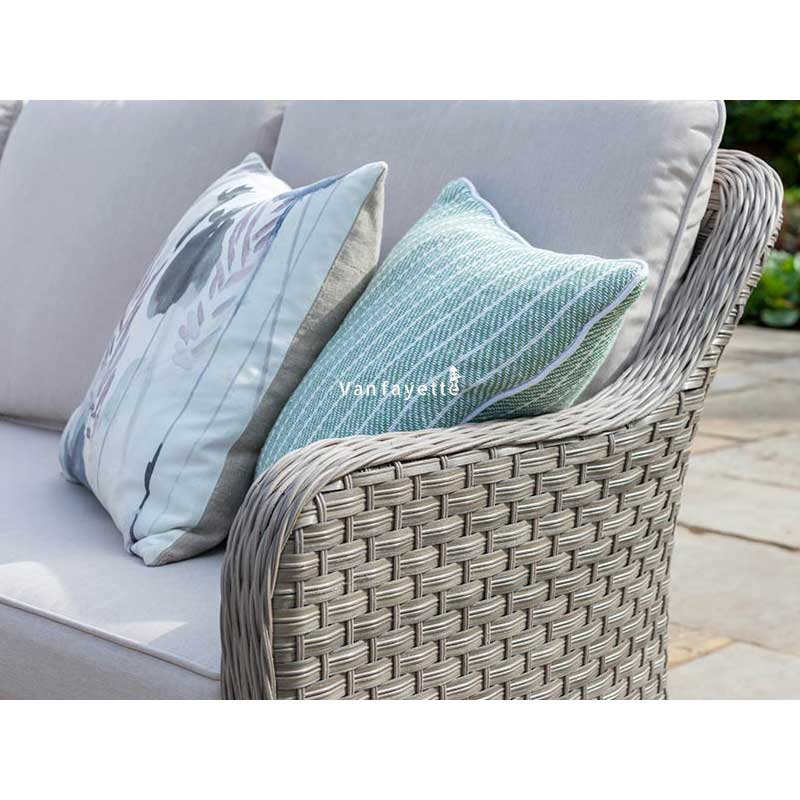 Close-up of rattan weave and round detailing on Morton garden chair