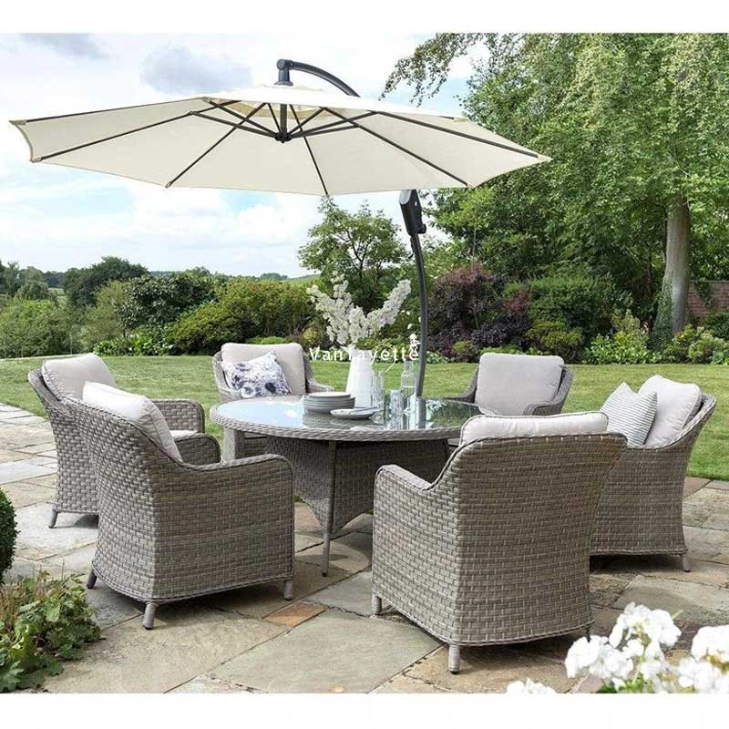 Morton 6 garden table and chairs all weather patio set in a modern backyard