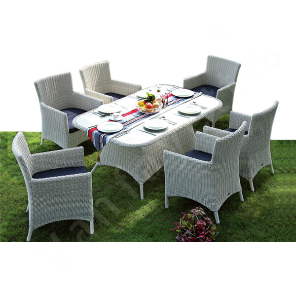 White Garden Dining Set 6 Person Patio Dining Set