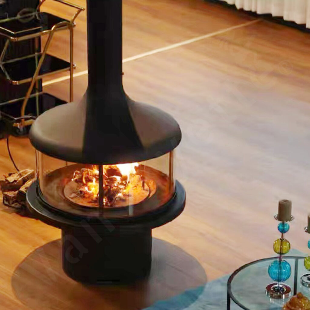 Reynold wood stove indoor installed in a modern living room
