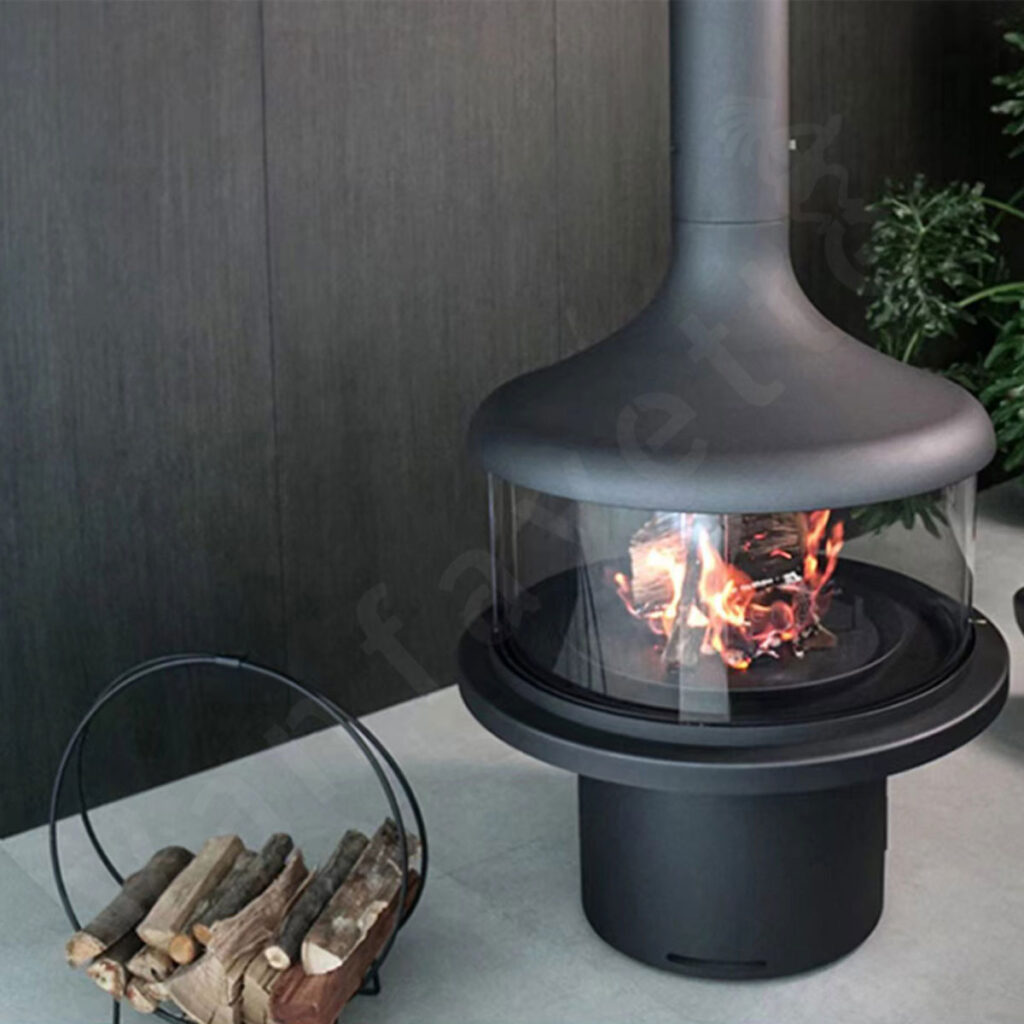 WS-00027-C-1 Reynold Suspended Wood Fireplace with Panoramic Glass The Best Wood Stove Reynold with Suspended 360 Degree Curved Glass