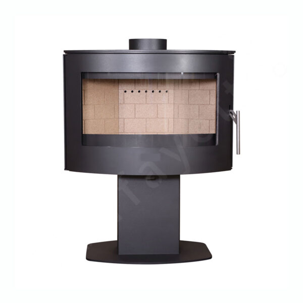 Free Standing Log Burner – Elegant Oval-Shaped Central Fire Place with SCHOTT Curved Glass - Image 2