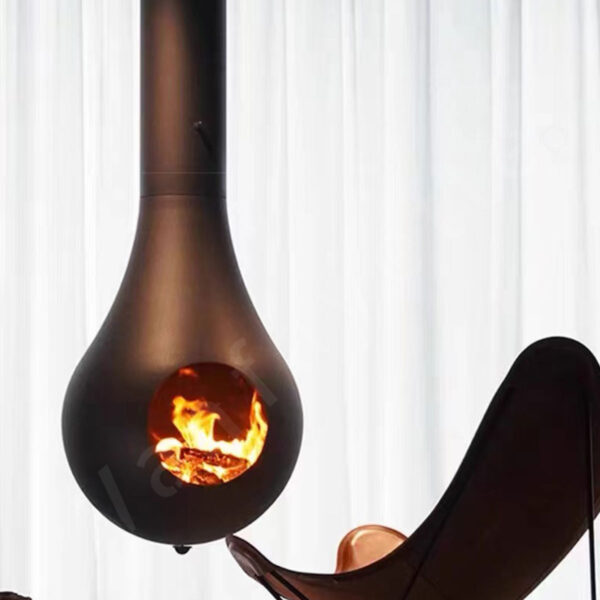 round indoor wood fireplace