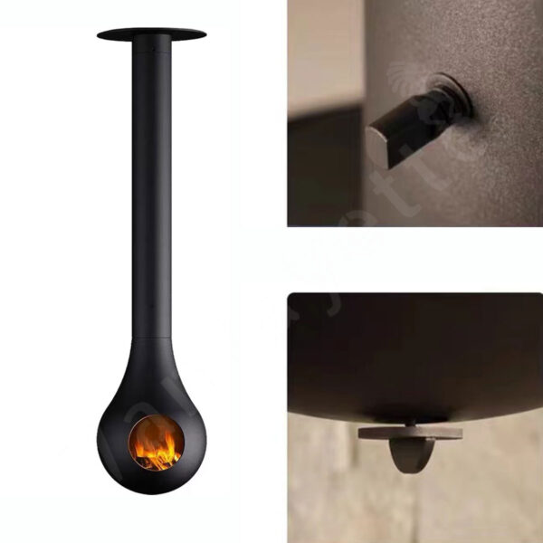 round indoor wood fireplace