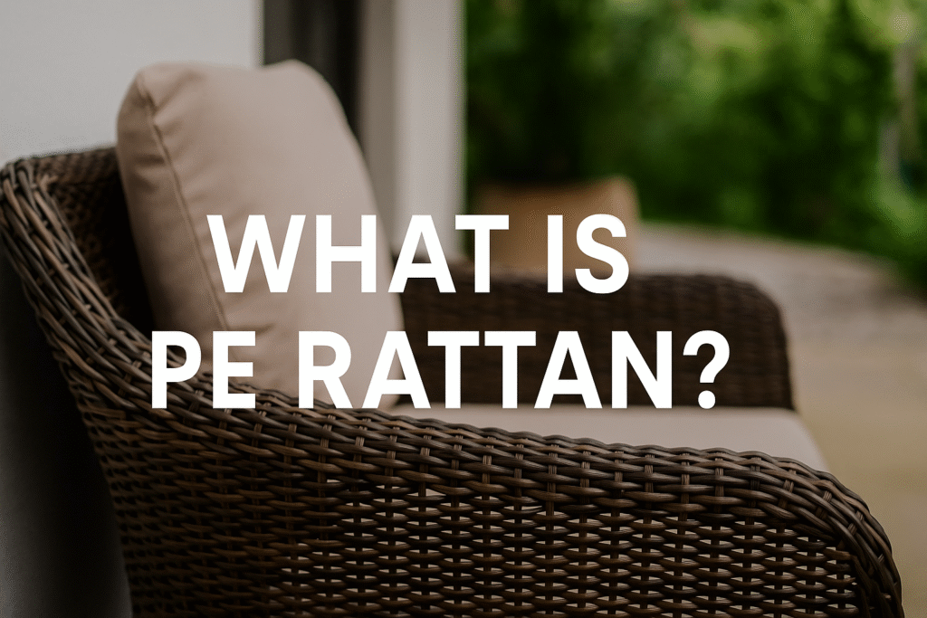 Close-up of handwoven PE rattan texture on outdoor furniture.