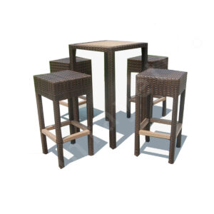 4 Seat Bar Height Patio Set – 5 Piece Outdoor Bar Table And Stools Set in Modern Woven Rattan