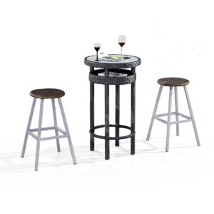 3 Piece Wicker Bar Set – Modern Bar And Stool Set Outdoor with Handwoven Rattan