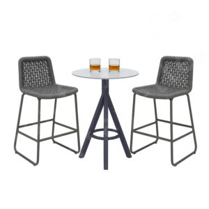 Bar Height Outdoor Table And 2 Chairs – Rope-Woven Bar Height Outdoor Table Chairs in Deep Grey