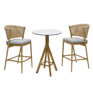 Bar Height Outdoor Table And Chairs 3 Piece – Khaki Frame Bar Height Patio Table And 2 Chairs with Grey Rope