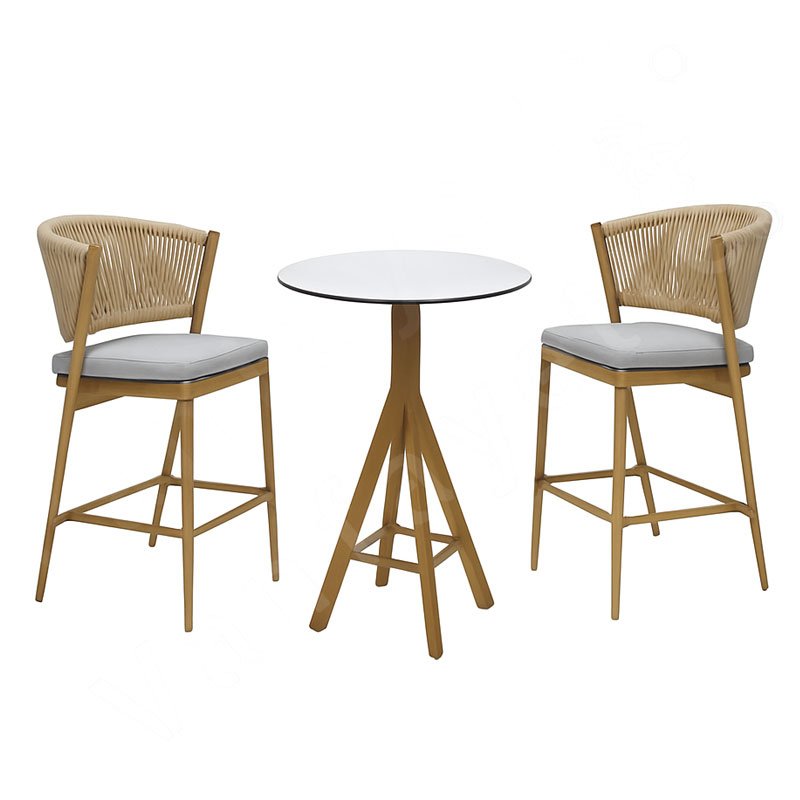 Bar Height Outdoor Table And Chairs 3 Piece – Khaki Frame Bar Height Patio Table And 2 Chairs with Grey Rope