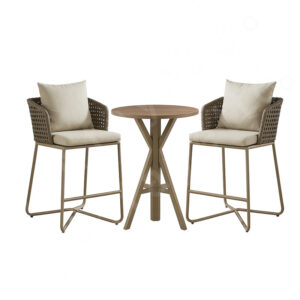 Bar Height Patio Bistro Set – Sleek Aluminum Bar Height Patio Table & Chairs with Handwoven Rope Design