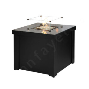 Black Outdoor Gas Fire Pit – CE Certified Fireplace Gas Outdoor Table with Glass Sides for Heating & Entertaining