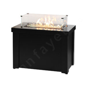 Black Fire Pit Gas Table – CE Certified Backyard Gas Fireplace with Glass Shield & Decorative Stones