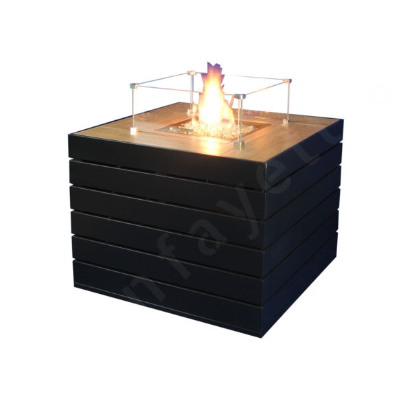 Black Fire Pit Propane Table – CE Certified Butane Outdoor Fireplace with Glass Panels & Dual Media Options