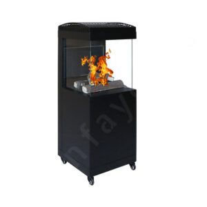 Free Standing Outdoor Gas Fireplace – Garden Gas Fireplace with 3-Sided Glass View & Elegant Black Finish