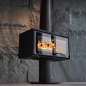 Central Wood Burning Fireplace – Dual-Sided Glass Front Wood Stove for Stylish Indoor Heating