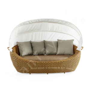 Adjustable Chaise Lounge Outdoor – Foldable Canopy Brown Daybed for Elegant Outdoor Relaxation
