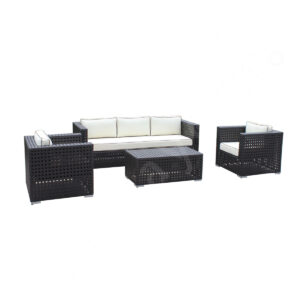 4 Piece Outdoor Patio Sofa Set With Cushions - 5 Seater Rattan Garden Furniture