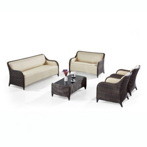 5 Piece Outdoor Sofa Set – 7 Seater Rattan Garden Sofa with PU Leather Comfort