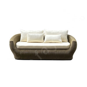 2 seater rattan outdoor sofa with durable PE wicker frame and soft all weather cushions, perfect for patio, balcony, and garden relaxation