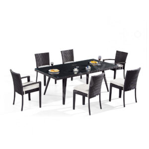 Black Outdoor Dining Set For 6 – Stackable 6 Seater Dining Table And Chairs Outdoor Set with Tight Weave Finish