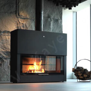 Best Indoor Wood Fireplace – A Big Wood Burning Stove with Lift-Glass Front for Central Heating
