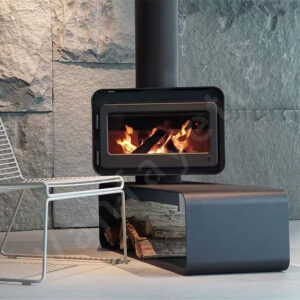 Central Heating Fireplace with Rotating Body & Integrated Log Burner Wood Storage