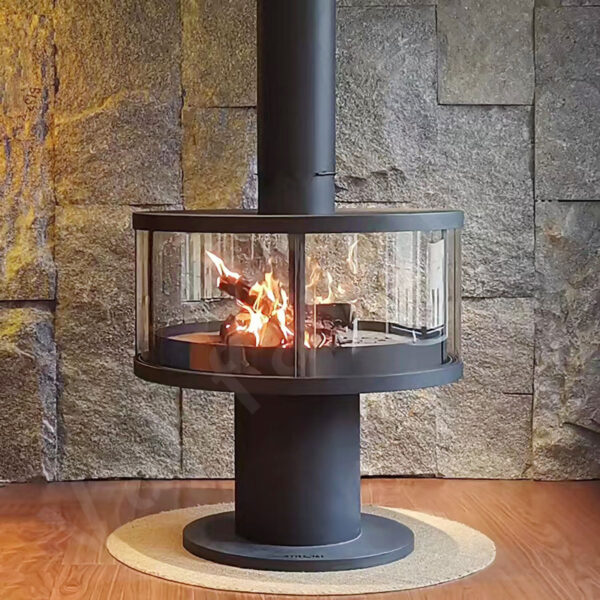 Modern Freestanding Indoor Fireplace – Elegant Round Design with 360° Fire View
