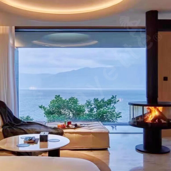 Modern Freestanding Indoor Fireplace – Elegant Round Design with 360° Fire View - Image 2