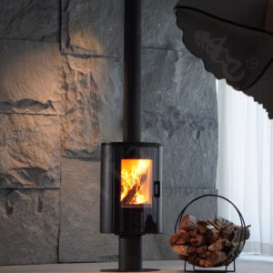 Contemporary Wood Burner with Rotating Oval Design – Central Open Fireplace Style