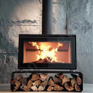 Modern Central Stoves & Fireplaces – Best Indoor Wood Furnace with Log Storage and SCHOTT Glass