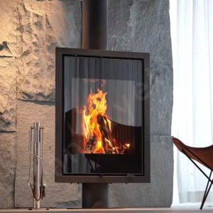 Unique Indoor Fireplaces – Modern Wood Burner for Central Heating in a Geometric Triangular Design