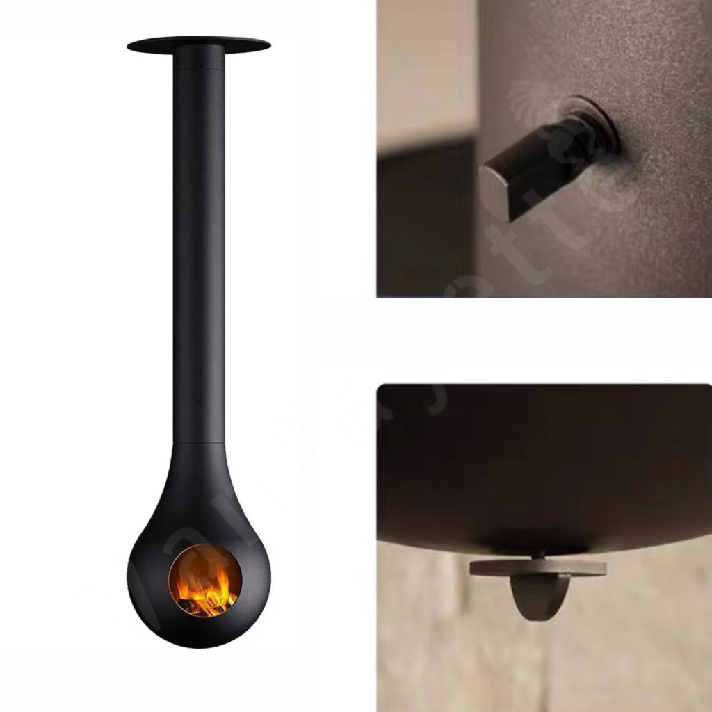 round indoor wood fireplace