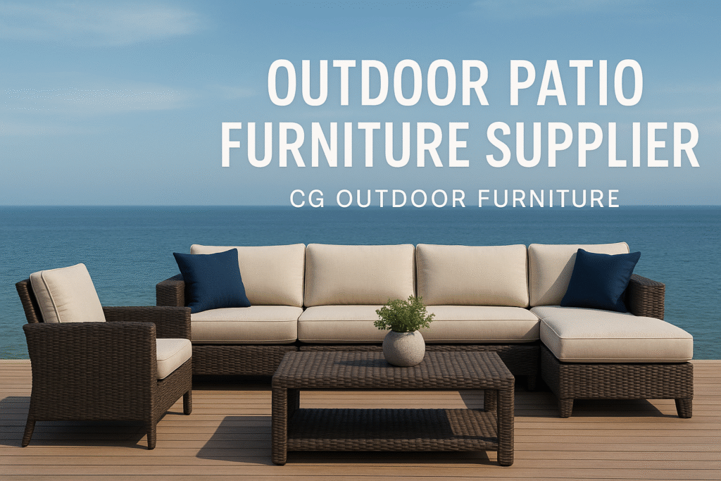 Modern outdoor patio setup featuring CG Outdoor’s rattan sofa