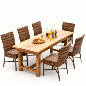 Outdoor Brown Wicker Chairs Teak Dining Sets