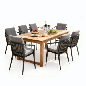 Black Metal Garden Chairs Teak Dining Patio Set