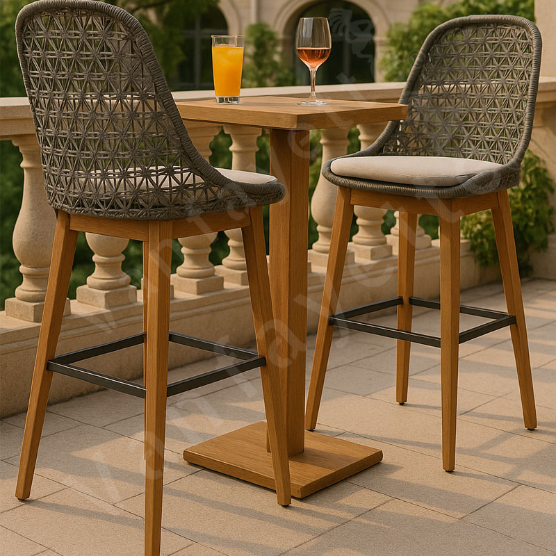 Outdoor Bar Teak Grey Rope Bar Stools - Image 2