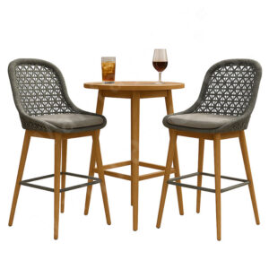 Outdoor Bar Teak Grey Rope Bar Stools