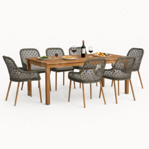 9 Piece Teak Dining Set Rope Chair Outdoor Dining Set