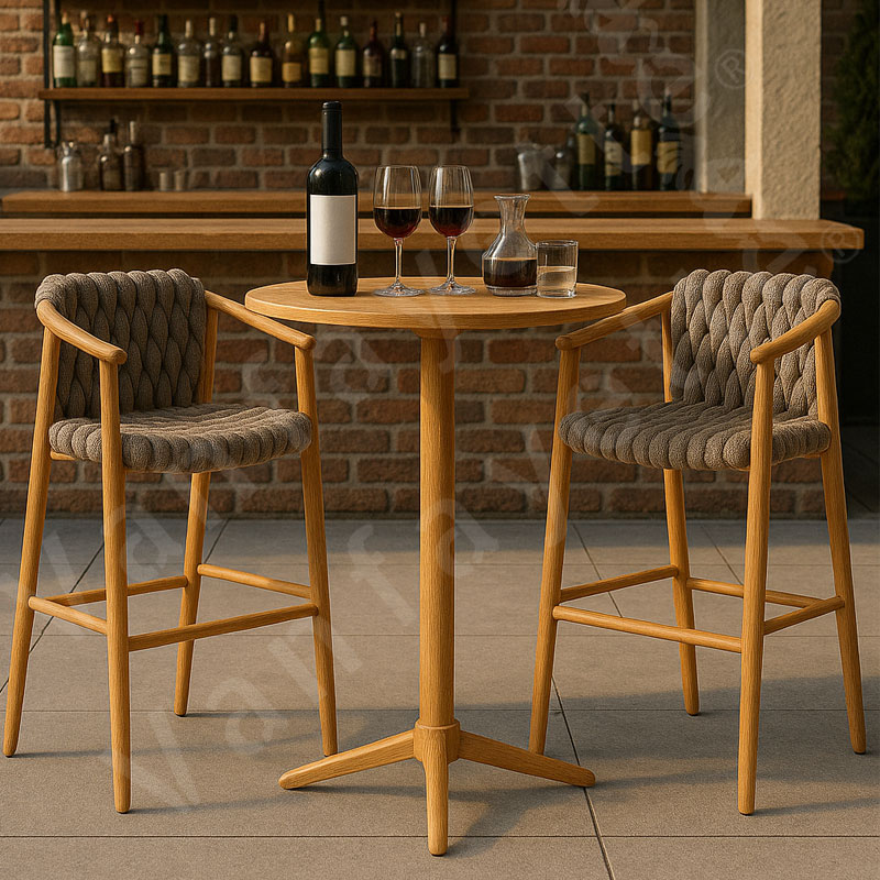 Teak Bar Height Bistro Set Bar Stools Rope - Image 2