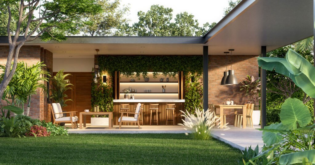 outdoor dining set for luxury villa backyard