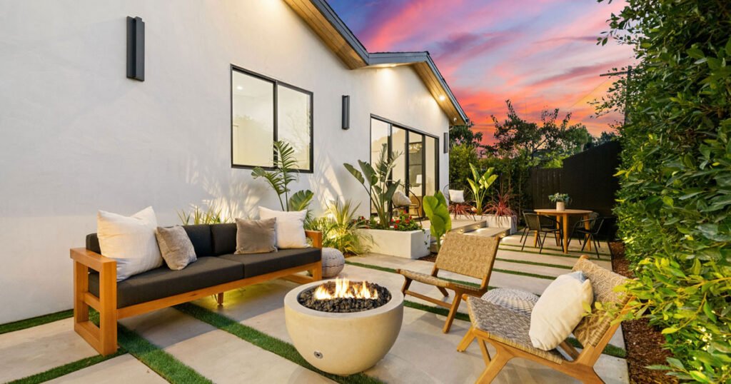 outdoor sofa lounge with fire bowl