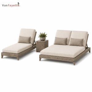 LG-18233 teak outdoor chaise lounge chair in single and double options with optional side table