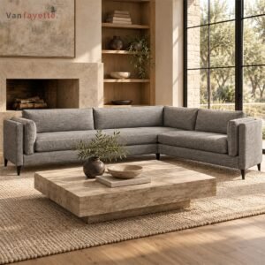 Alex IS17015 gray cotton-linen blend fabric L-shaped sectional sofa