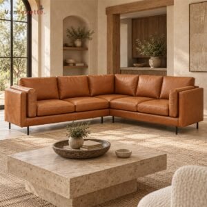 Finn IS18005A caramel PU faux leather L-shaped sectional sofa