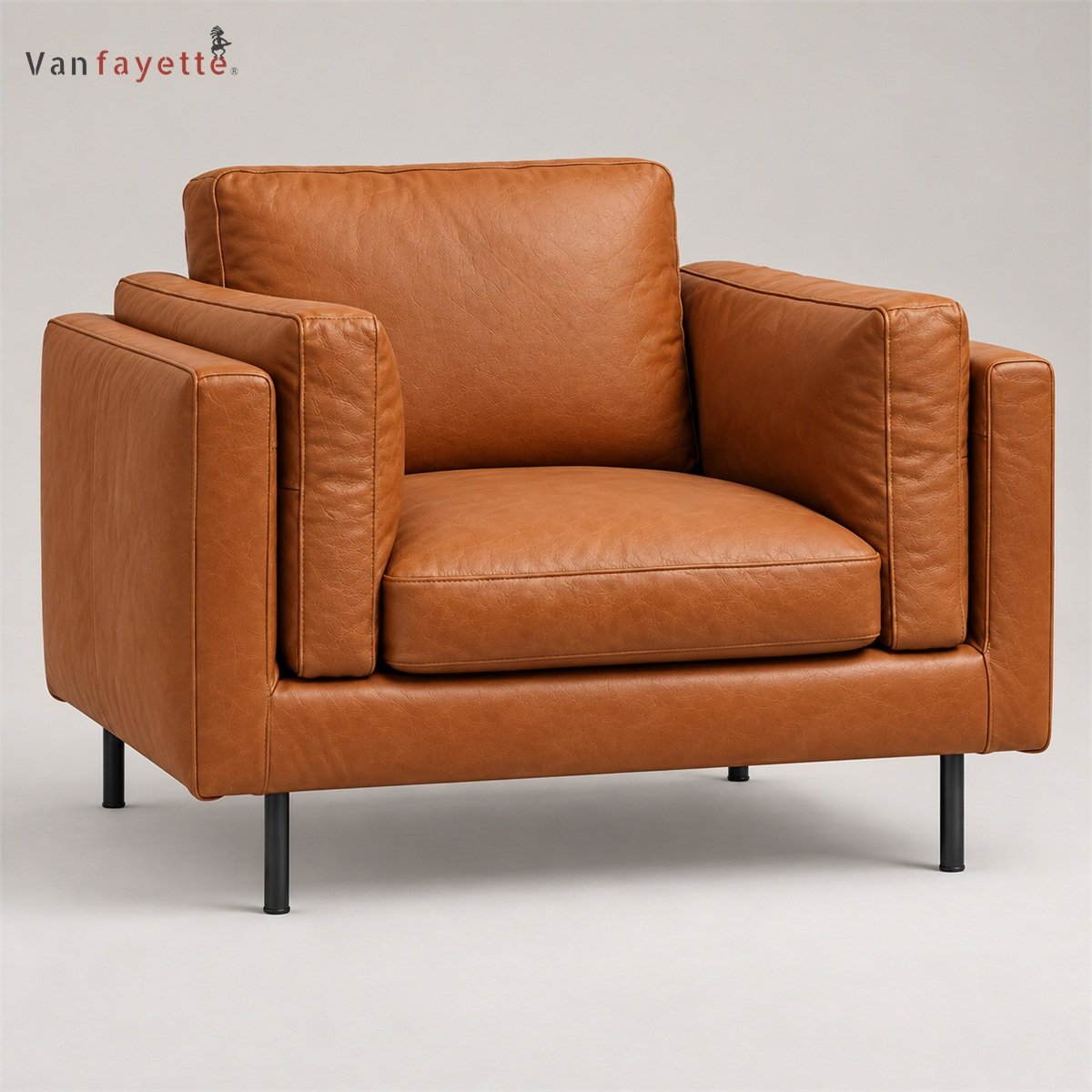 Finn IS18005A caramel PU faux leather armchair front view