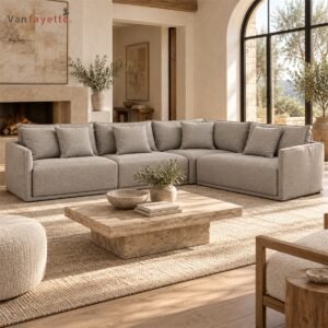 Jack IS18019 light gray polyester-linen blend fabric L-shaped sectional sofa